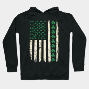 US American Flag with Shamrocks for St Patricks Day Hoodie