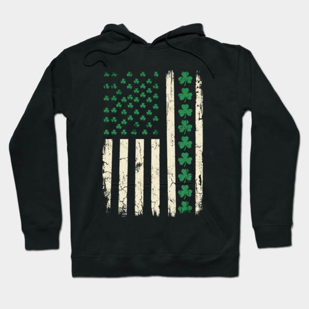 US American Flag with Shamrocks for St Patricks Day Hoodie by Creatifly Graphic Tees