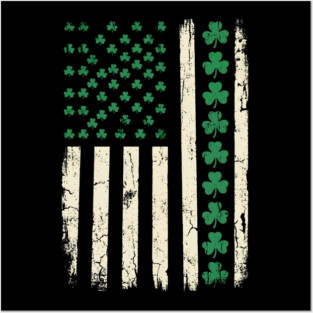 US American Flag with Shamrocks for St Patricks Day Posters and Art