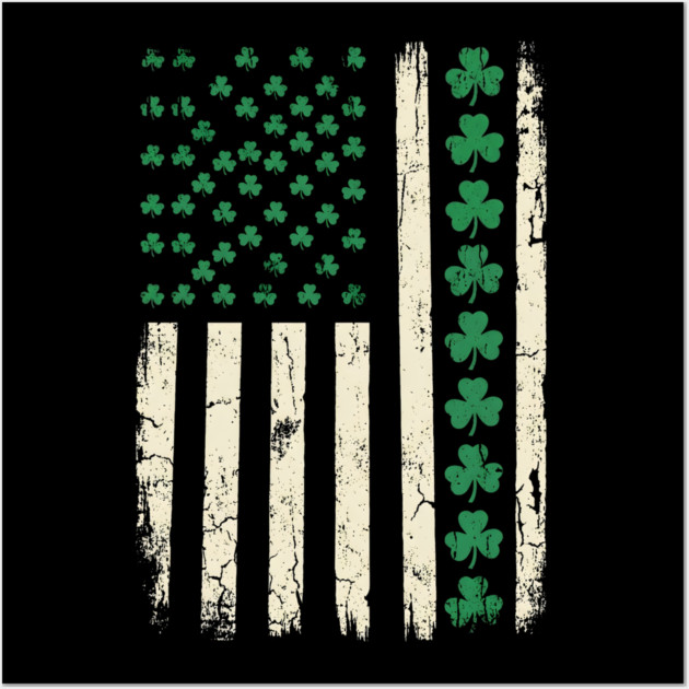 US American Flag with Shamrocks for St Patricks Day Wall Art by Creatifly Graphic Tees
