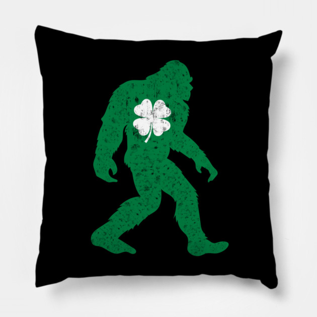 St Patricks Day Bigfoot Sasquatch Shamrock Pillow by Creatifly Graphic Tees