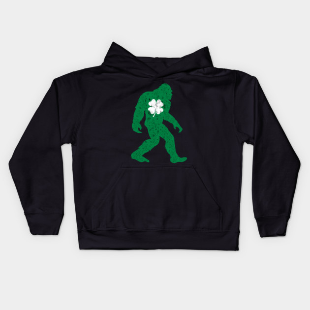 St Patricks Day Bigfoot Sasquatch Shamrock Kids Hoodie by Creatifly Graphic Tees