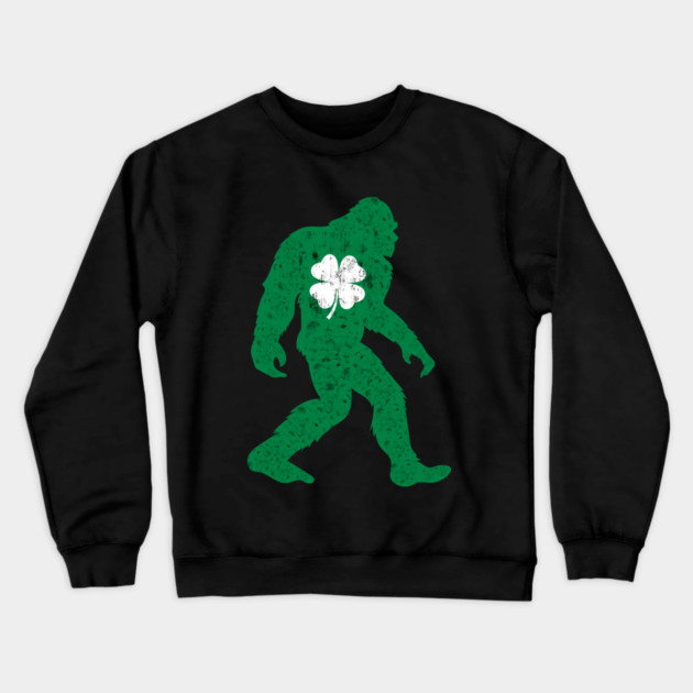 St Patricks Day Bigfoot Sasquatch Shamrock Crewneck Sweatshirt by Creatifly Graphic Tees