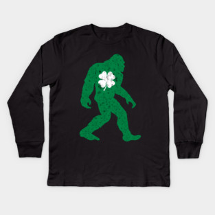 St Patricks Day Bigfoot Sasquatch Shamrock Kids Long Sleeve T-Shirt
