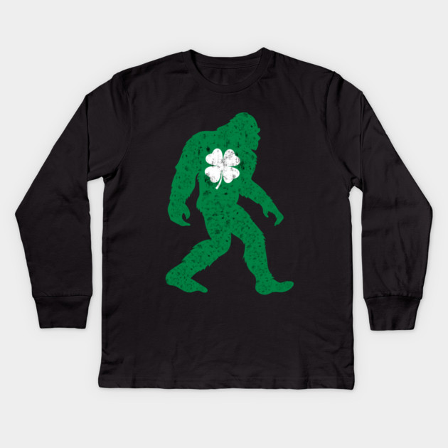 St Patricks Day Bigfoot Sasquatch Shamrock Kids Long Sleeve T-Shirt by Creatifly Graphic Tees