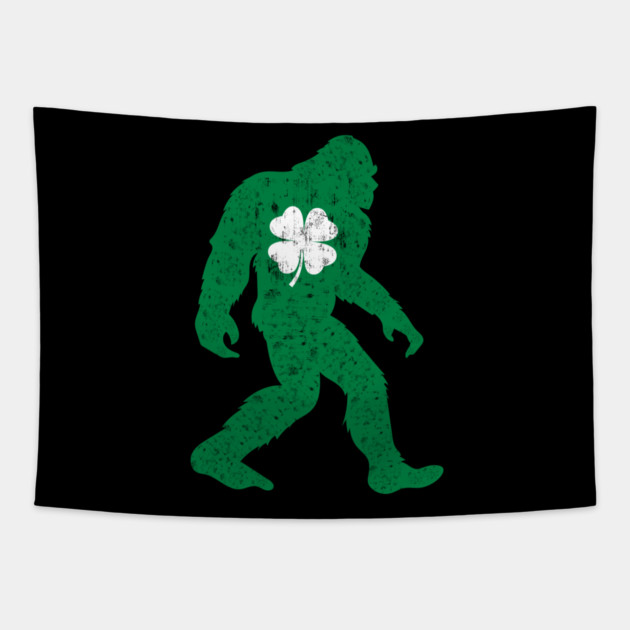 St Patricks Day Bigfoot Sasquatch Shamrock Tapestry by Creatifly Graphic Tees