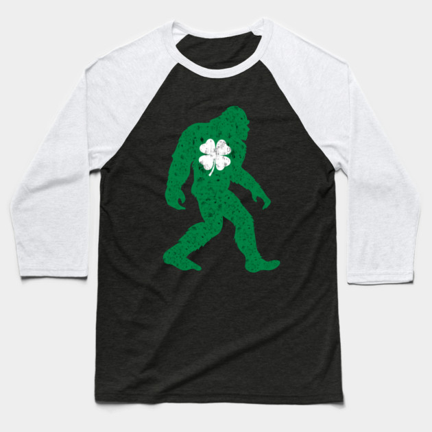 St Patricks Day Bigfoot Sasquatch Shamrock Baseball T-Shirt by Creatifly Graphic Tees