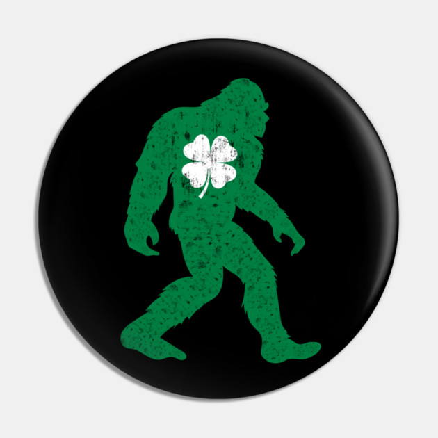 St Patricks Day Bigfoot Sasquatch Shamrock Pin by Creatifly Graphic Tees