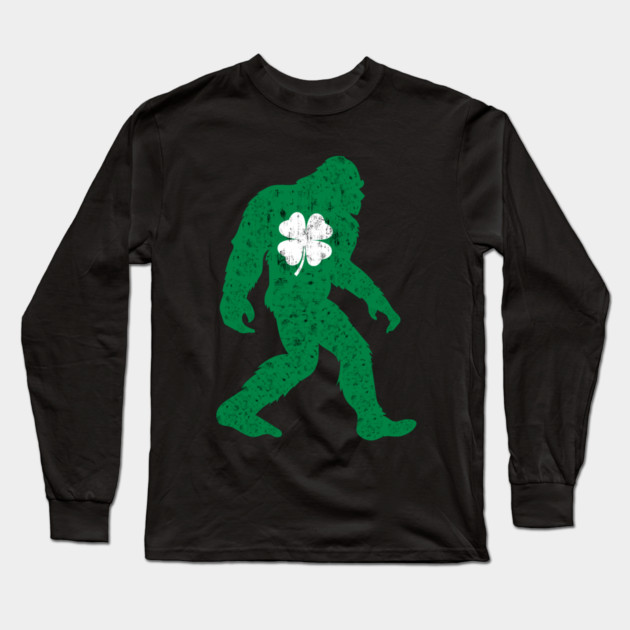 St Patricks Day Bigfoot Sasquatch Shamrock Long Sleeve T-Shirt by Creatifly Graphic Tees