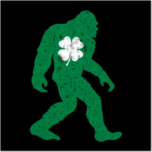 St Patricks Day Bigfoot Sasquatch Shamrock Posters and Art