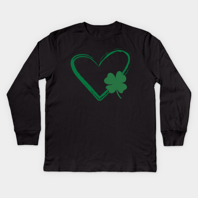 Lucky Shamrock Heart Kids Long Sleeve T-Shirt by Creatifly Graphic Tees