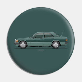190E W201 Sportline Malachite Green – 90s German Sedan Illustration Pin