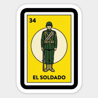 Loteria El Soldado Card Number 34 Soldier Illustration Vintage Theme Sticker