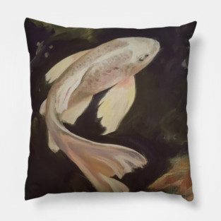Golden Butterfly Koi Painting Pillow