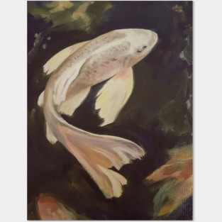 Golden Butterfly Koi Painting Posters and Art