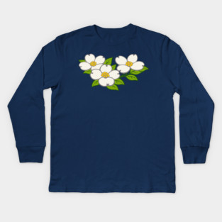 White Dogwood Flowers – Southern Spring Botanical Art Kids Long Sleeve T-Shirt