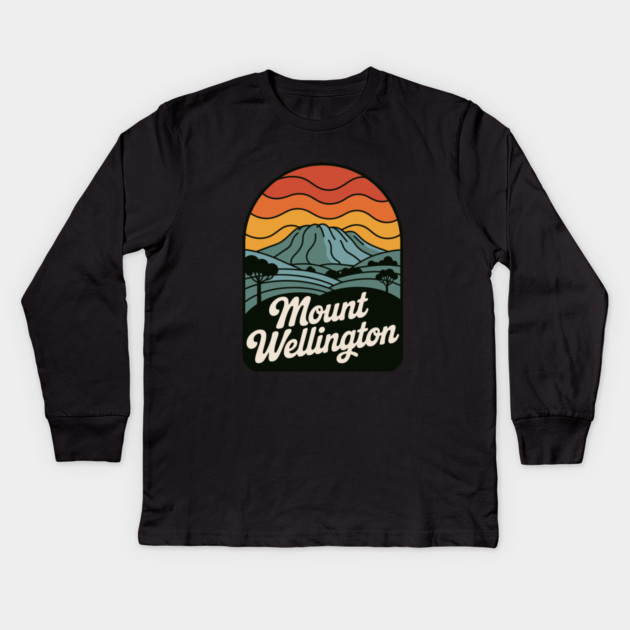 Mount Wellington – Warm Sunset Mountain Art Kids Long Sleeve T-Shirt by JessArty