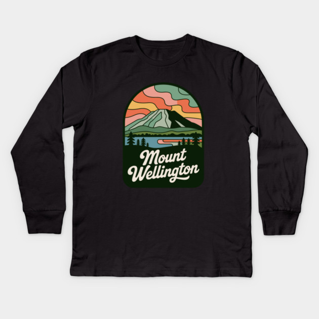Mount Wellington – Rounded Scenic Nature Badge Kids Long Sleeve T-Shirt by JessArty