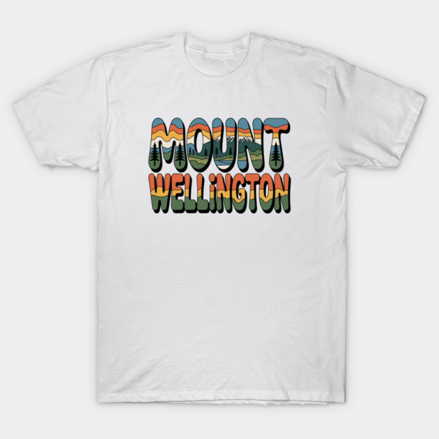 Mount Wellington – Retro Psychedelic Typography T-Shirt by JessArty
