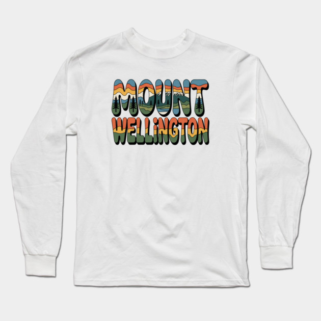Mount Wellington – Retro Psychedelic Typography Long Sleeve T-Shirt by JessArty