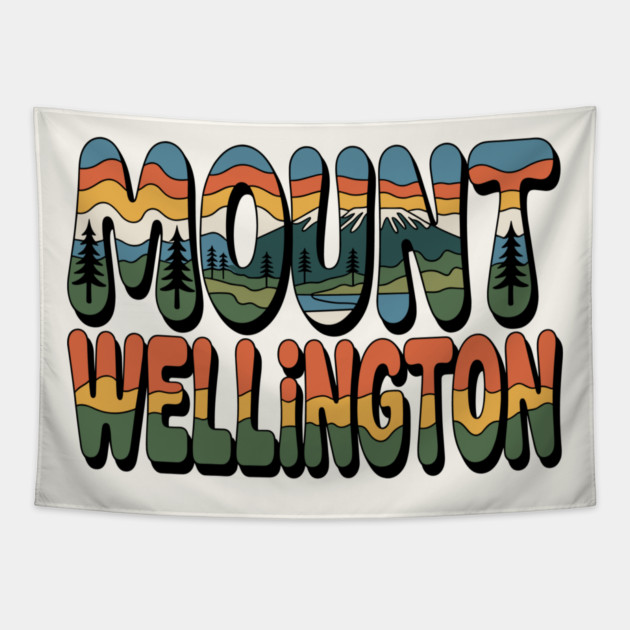 Mount Wellington – Retro Psychedelic Typography Tapestry by JessArty