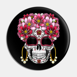 Floral Sugar Skull - Day Of The Dead Mexican Art Pin