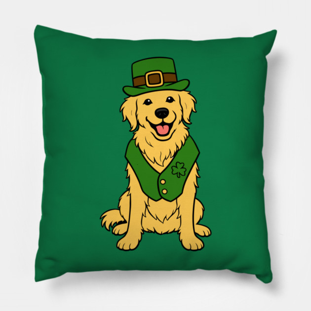 St. Patrick’s Day Golden Retriever – Leprechaun Dog Pillow by DonWillisJrArt