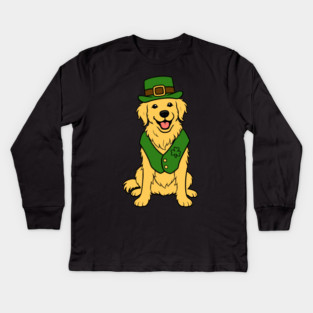 St. Patrick’s Day Golden Retriever – Leprechaun Dog Kids Long Sleeve T-Shirt