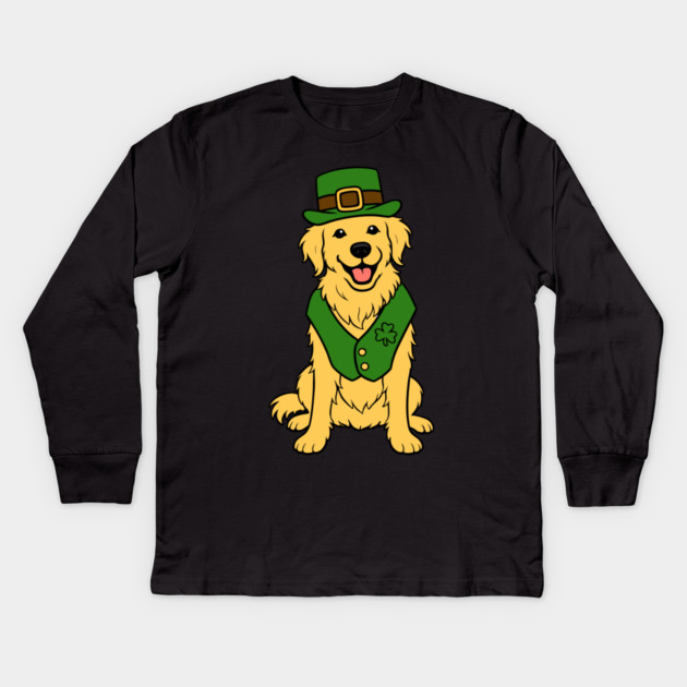 St. Patrick’s Day Golden Retriever – Leprechaun Dog Kids Long Sleeve T-Shirt by DonWillisJrArt