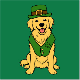 St. Patrick’s Day Golden Retriever – Leprechaun Dog Posters and Art