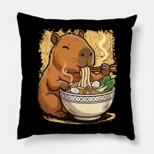 Capybara Eating Ramen Noodles Pillow