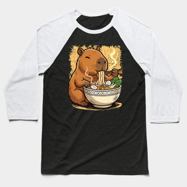 Capybara Eating Ramen Noodles Baseball T-Shirt by yangho