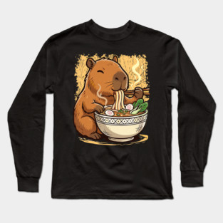 Capybara Eating Ramen Noodles Long Sleeve T-Shirt