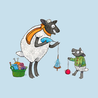 Mama Ewe Drop Spindles While Baby Lamb Yo-Yos T-Shirt