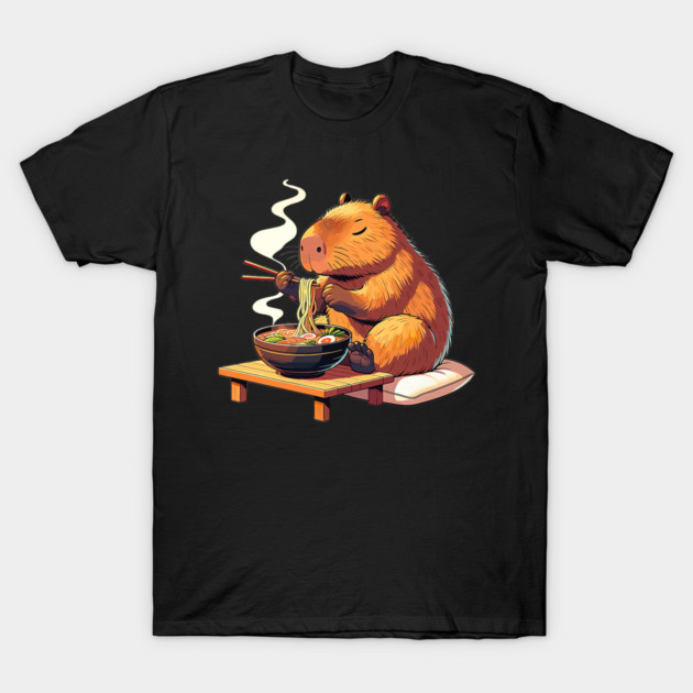 Capybara Eats Ramen Noodles Capybaras Ramen T-Shirt by yangho