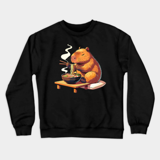 Capybara Eats Ramen Noodles Capybaras Ramen Crewneck Sweatshirt by yangho