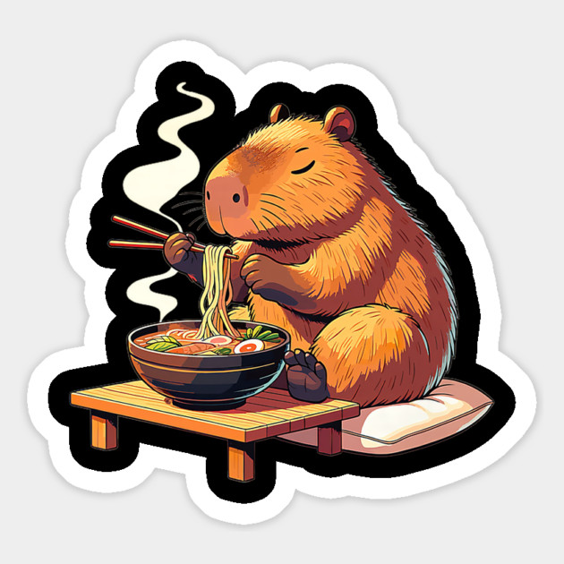 Capybara Eats Ramen Noodles Capybaras Ramen Magnet by yangho