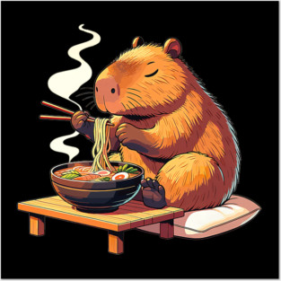Capybara Eats Ramen Noodles Capybaras Ramen Posters and Art