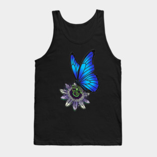 Blue Morpho Butterfly Botanical Design Tank Top