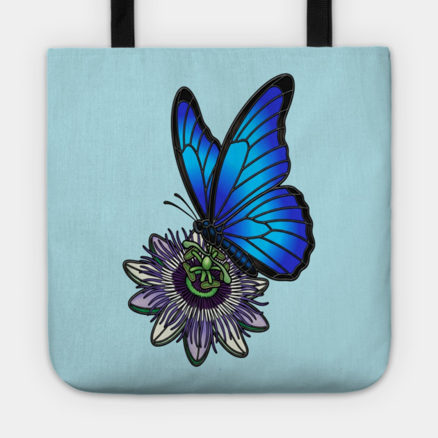 Blue Morpho Butterfly Botanical Design Tote by BirdsnStuff