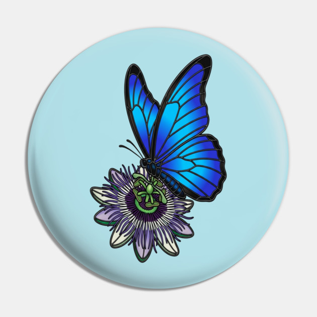 Blue Morpho Butterfly Botanical Design Pin by BirdsnStuff