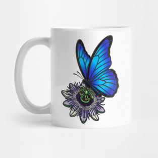 Blue Morpho Butterfly Botanical Design Mug