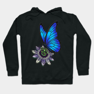Blue Morpho Butterfly Botanical Design Hoodie