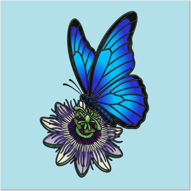 Blue Morpho Butterfly Botanical Design Wall Art by BirdsnStuff