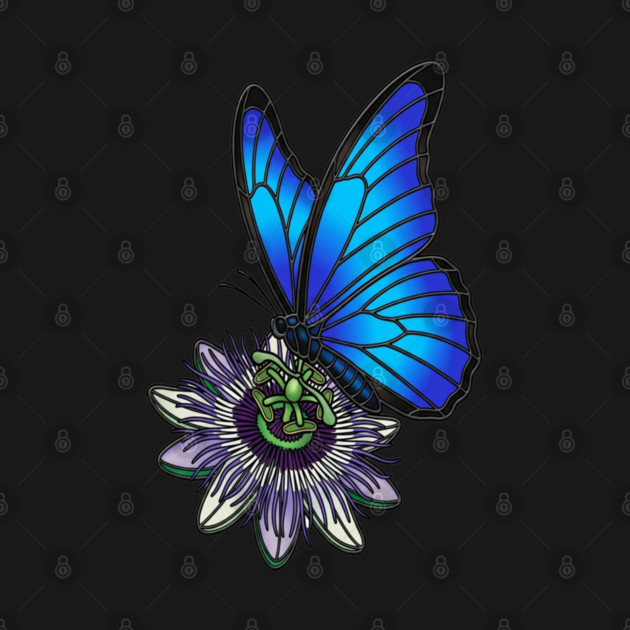 Blue Morpho Butterfly Botanical Design by BirdsnStuff