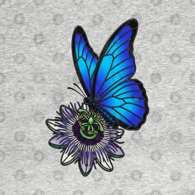 Blue Morpho Butterfly Botanical Design by BirdsnStuff