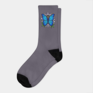 Blue Morpho Butterfly Passionflower Art Socks