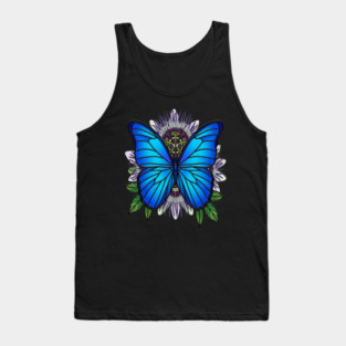 Blue Morpho Butterfly Passionflower Art Tank Top