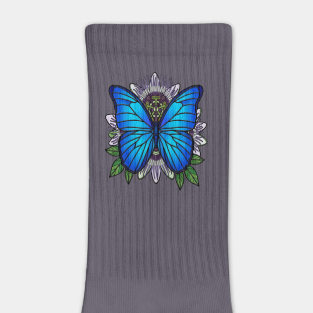 Blue Morpho Butterfly Passionflower Art by BirdsnStuff