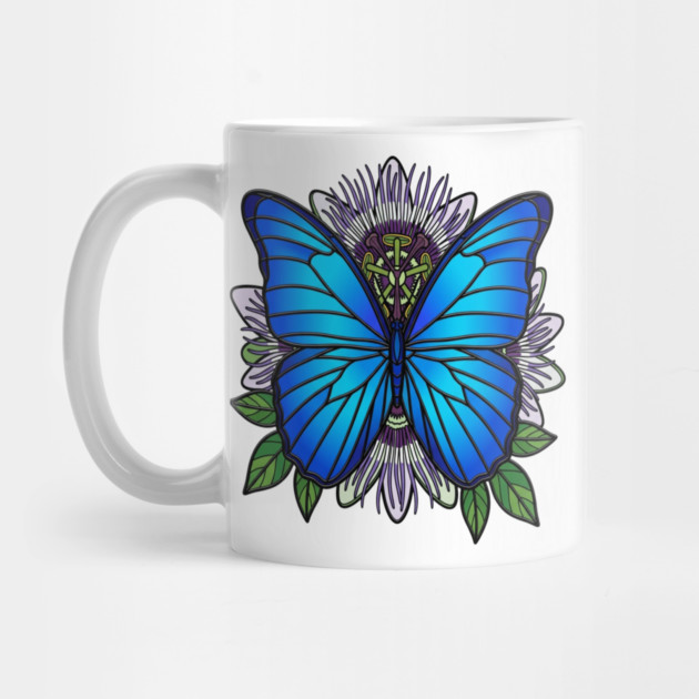 Blue Morpho Butterfly Passionflower Art by BirdsnStuff